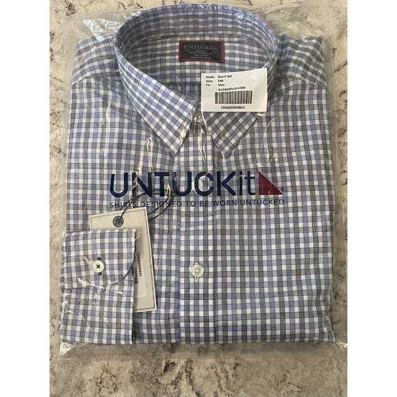 NWT UNTUCKit Durif • Wrinkle Free | Button Up • Blue Check | Men's Small - Slim - Picture 1 of 6
